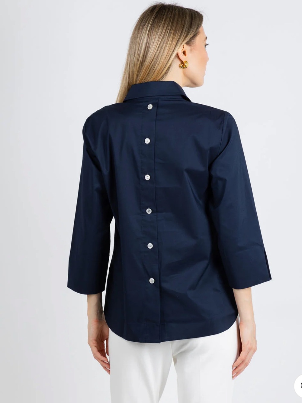 Hinson Wu / Aileen Navy Button-Back Tunic / Quiet Luxury / Size 10 - Picture 2 of 13